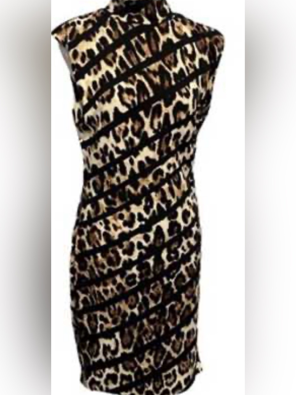 Cache Sleeveless Leopard Print Sheath Dress in Brown and Black